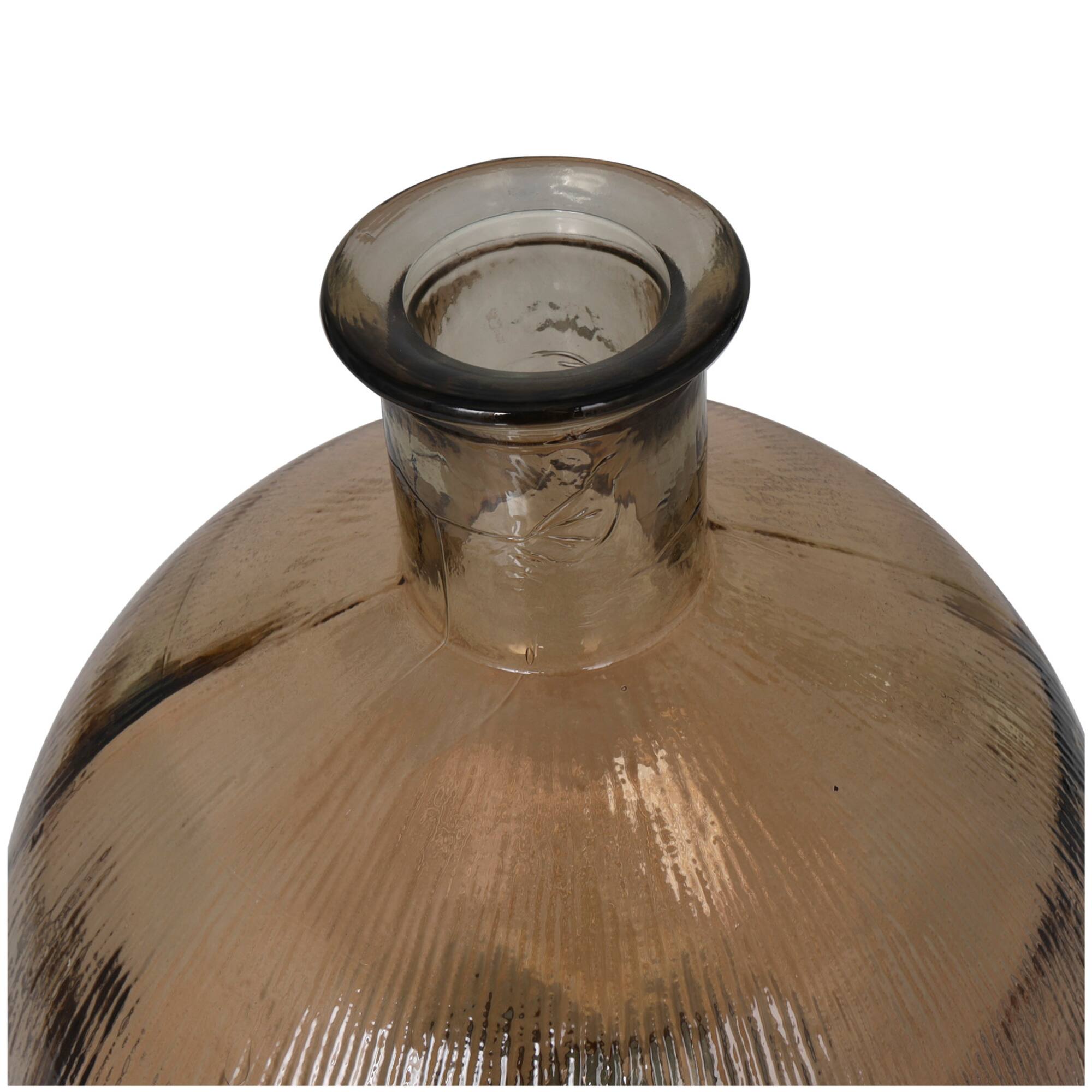 17" Brown Ribbed Spanish Bottle Recycled Glass Vase